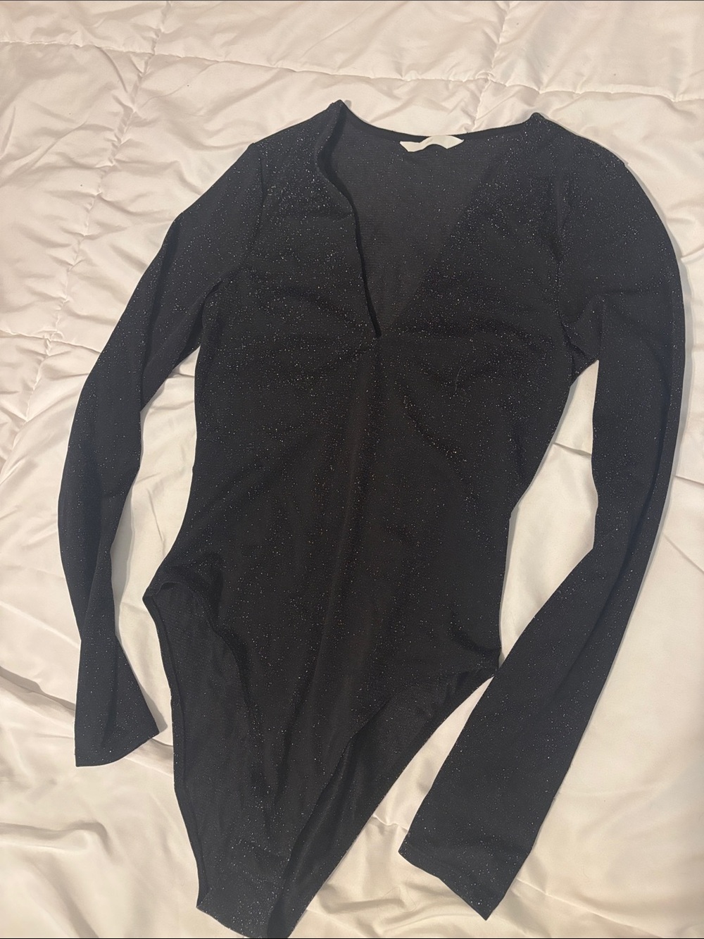 H&M Black Glitter V-Neck Long Sleeve Bodysuit